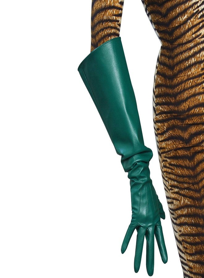 DooWay Women Long Leather Gloves Faux Lambskin PU 20-inches Kelly Green Wide Sleeves Elbow-Length Gauntlet Gloves - Image 1